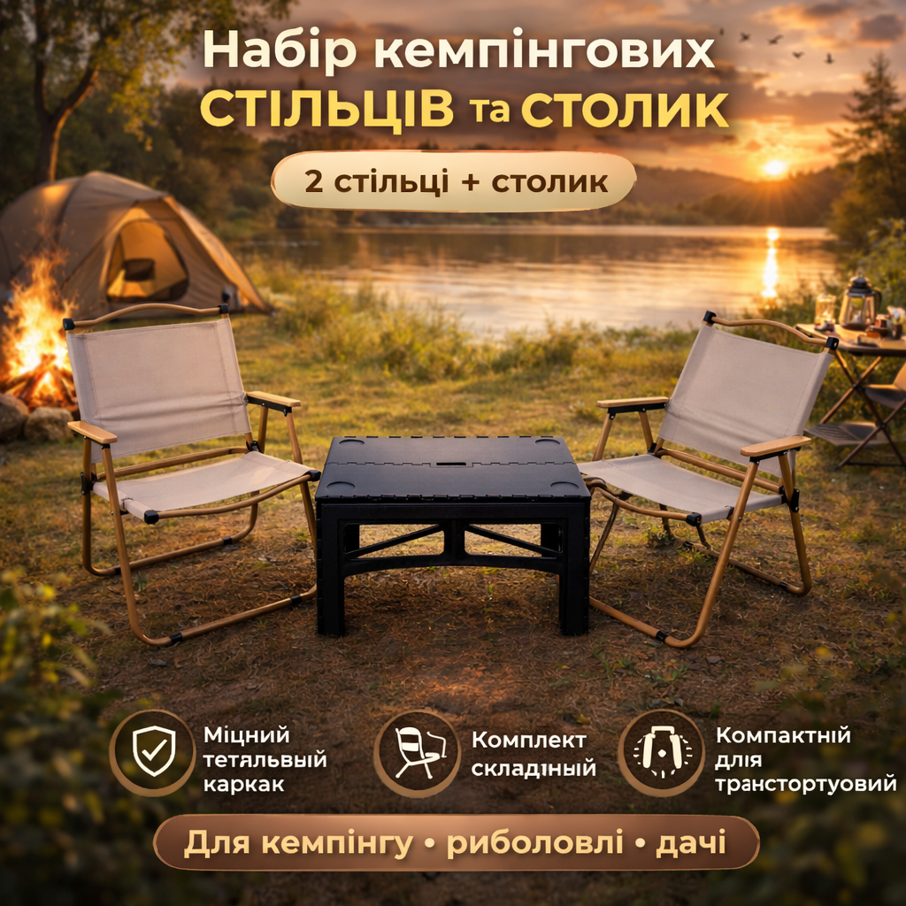 Набор туристических складных кресел со столом CampSet Outdoor – 2 кемпинговых стула и стол.