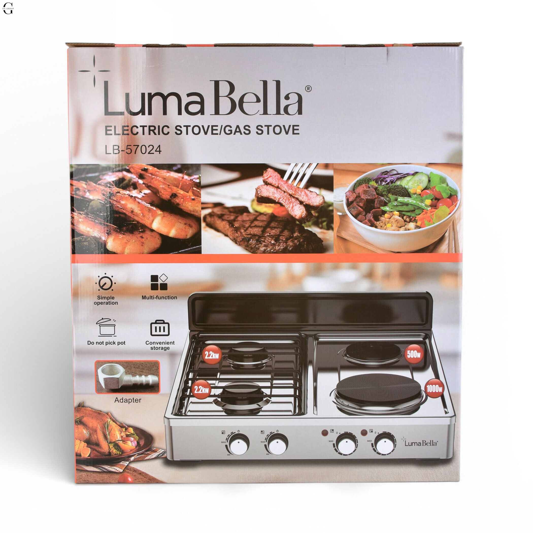 Комбінована плита LumaBella LB-57024 2 газ + 2 електро 220В 2.2кВт настільна з кришкою