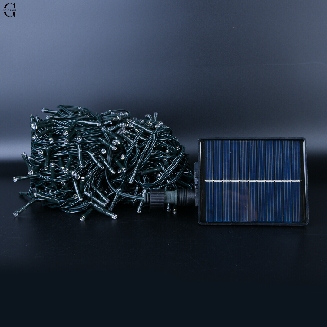 LED гірлянда сонячна 50м 500 діодів, вулична, теплий білий, силікон