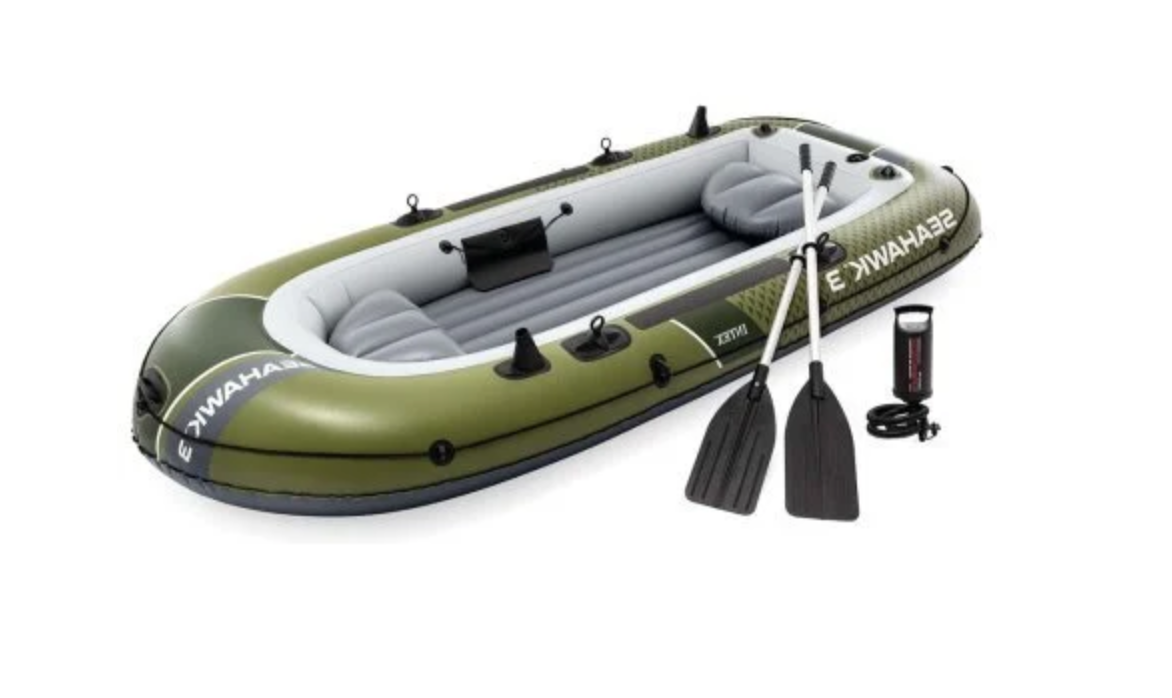 Трёхместная надувная лодка Intex Seahawk 3 с насосом и вёслами для рыбалки и отдыха**
