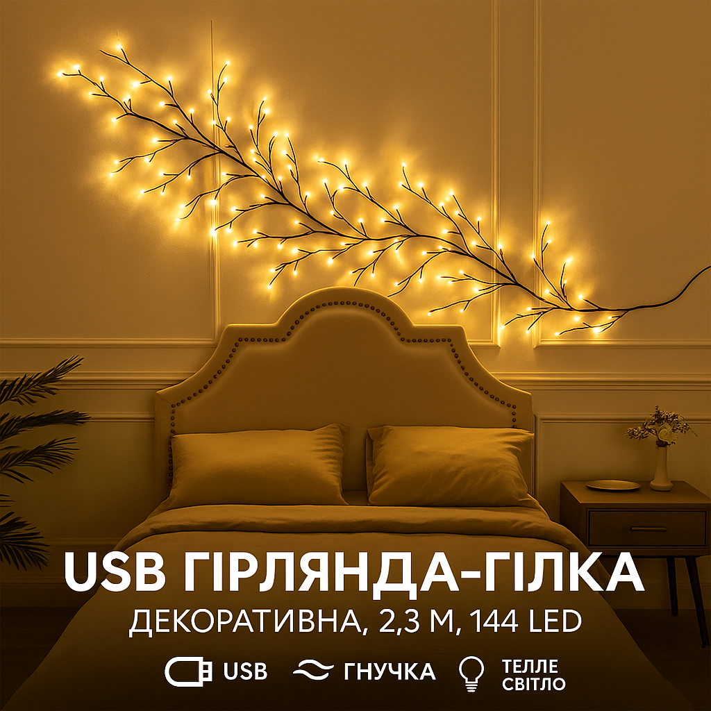 Гирлянда-ветвь декоративная, 2,3м, 144 LED USB