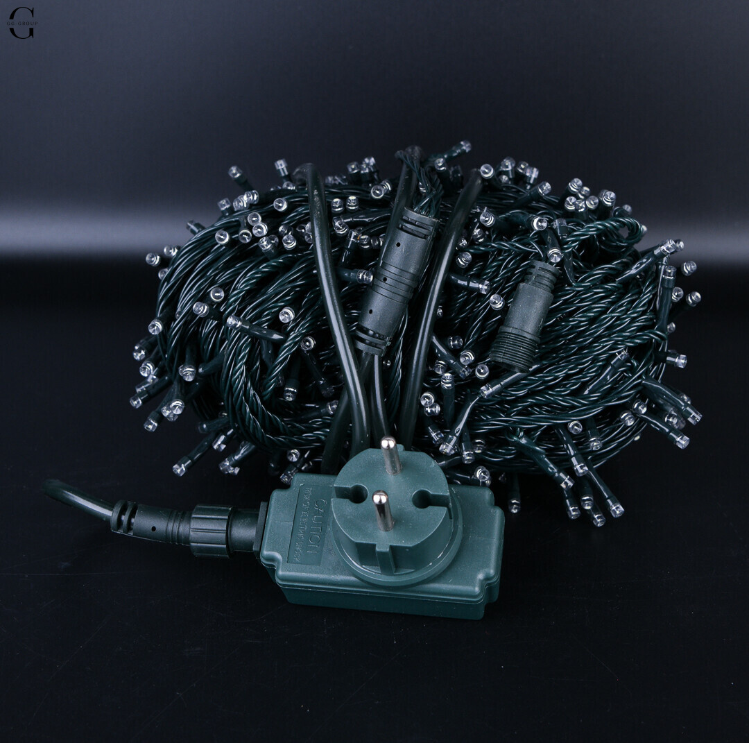 Вулична світлодіодна гірлянда-нить 40 м, 800 LED, зелений дріт, холодне біле світло, IP44