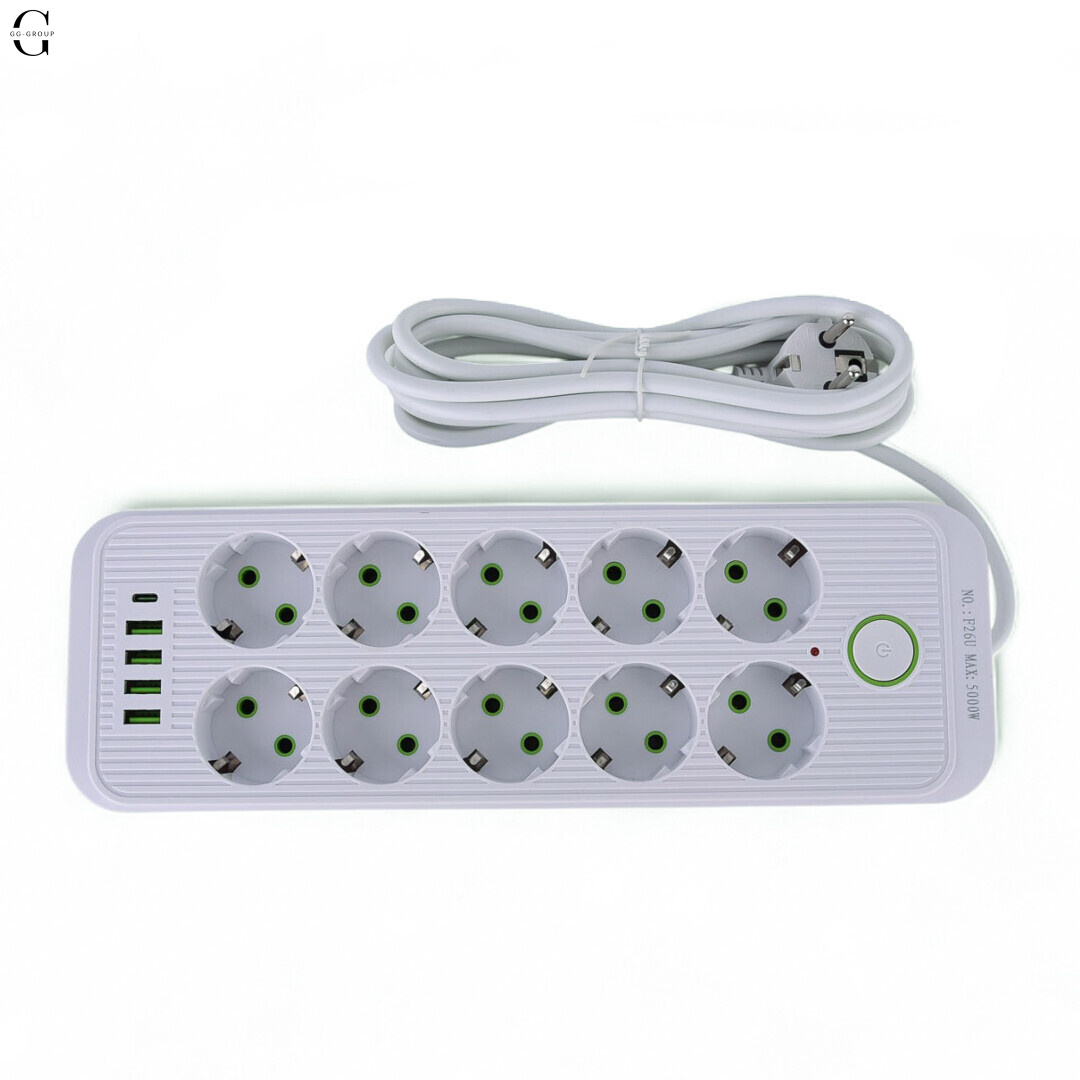 Сетевой фильтр Удлинитель USB ТК-13 (10×220В+4×USB+1×Type-C), F26u, Белый, 3 м