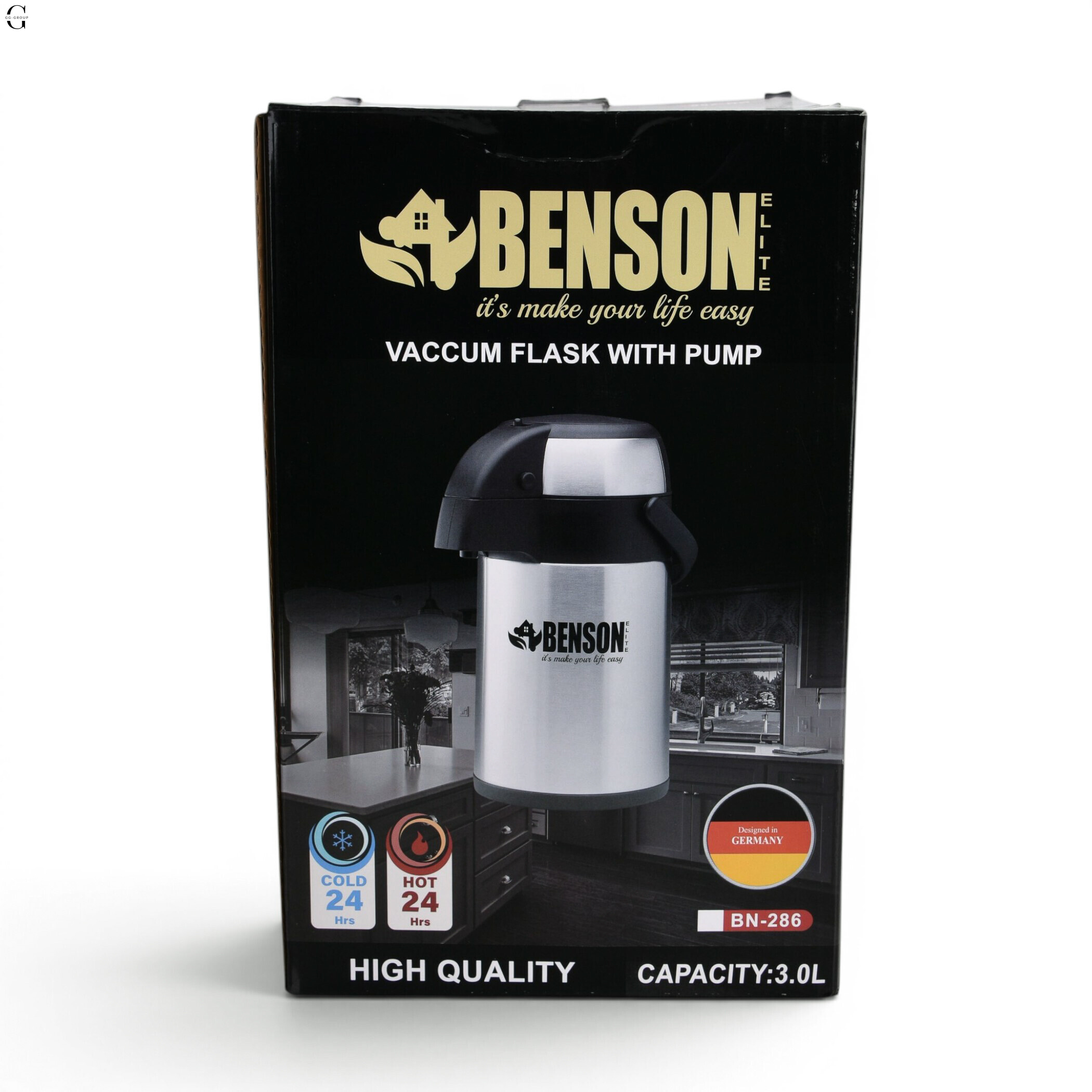 Термос із нержавіючої сталі вакуумний з насосом Benson 3 л 