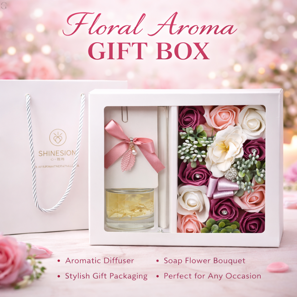 Подарунковий набір з ароматичним дифузором і мильними трояндами “Floral Aroma Gift Box”