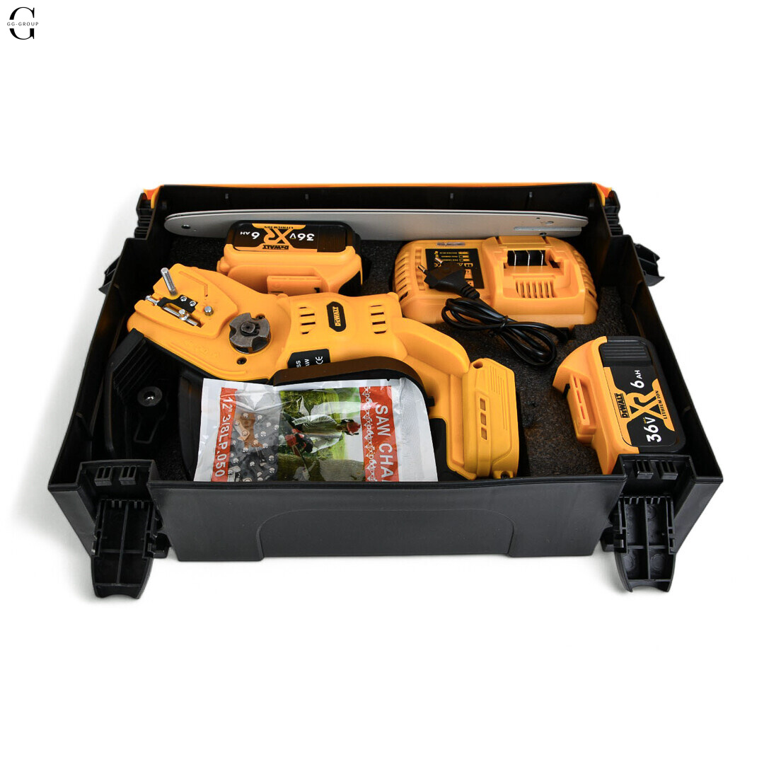 Аккумуляторная цепная пила DeWALT 36V, 6.0 А·ч, бесщеточная, кейс, шина 12 дюймов