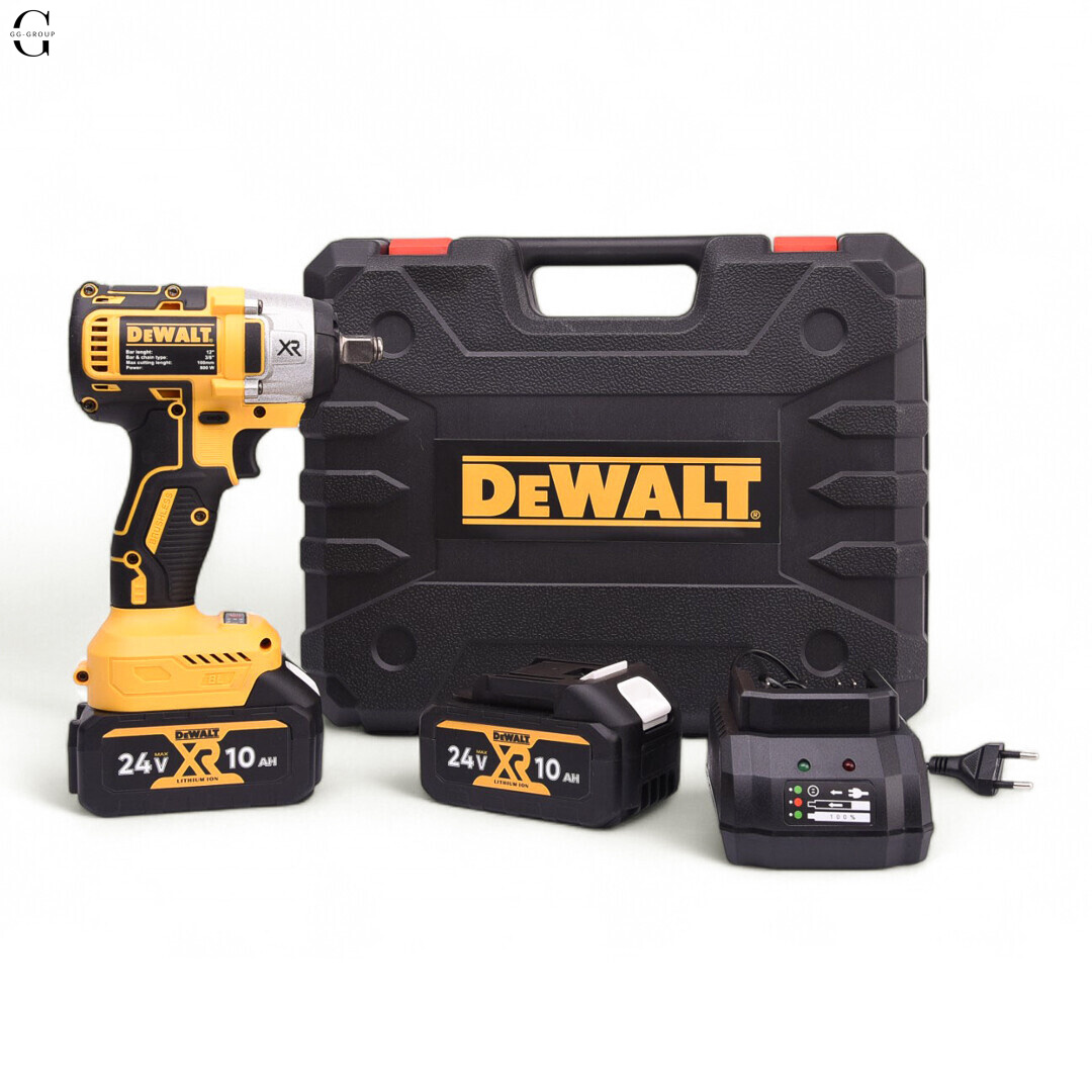 DeWALT гайковерт аккумуляторный 24V бесщеточный с кейсом, 2×10Ah аккумуляторами и набором насадок.