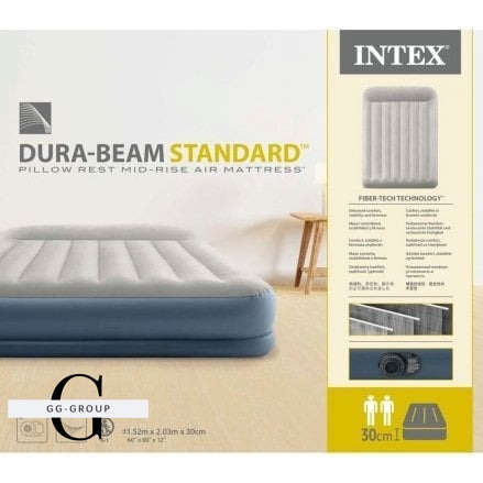Intex Велюр матрац 64118 ND(2) 152х203х30см, вбудований електронасос, двоспальний