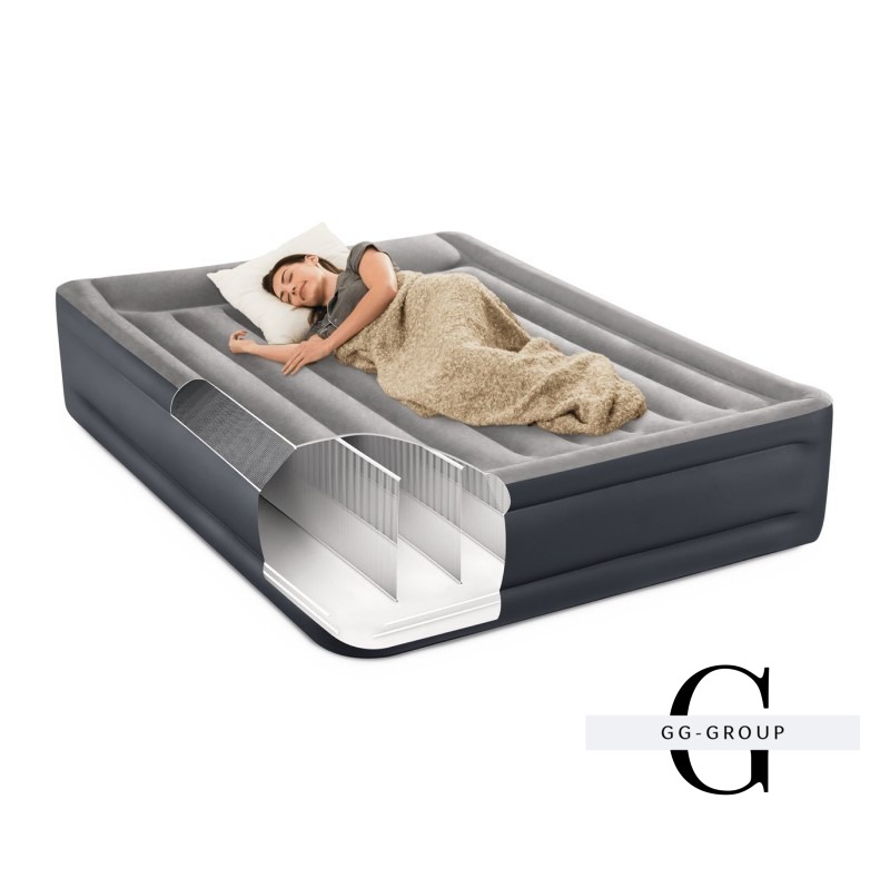 Intex Велюр матрац 64136 ND (2) двоспальний з підголовником, з вбудованим насосом, розмір 203х152х42см