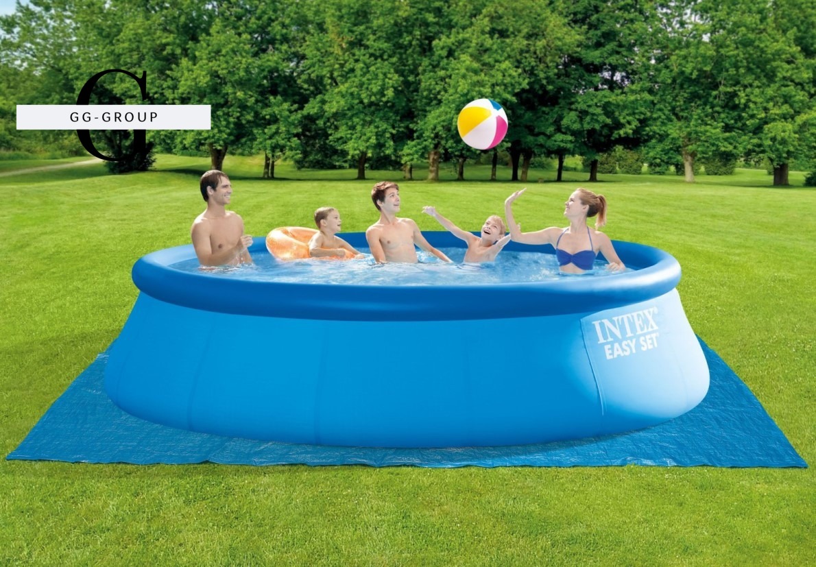 Надувний басейн Intex 26168, 457 х 122 см (3785 л/рік, драбини, тент, підстилка) + фільтр-насос та аксесуари