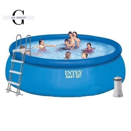 Надувний басейн Intex 26168, 457 х 122 см (3785 л/рік, драбини, тент, підстилка) + фільтр-насос та аксесуари