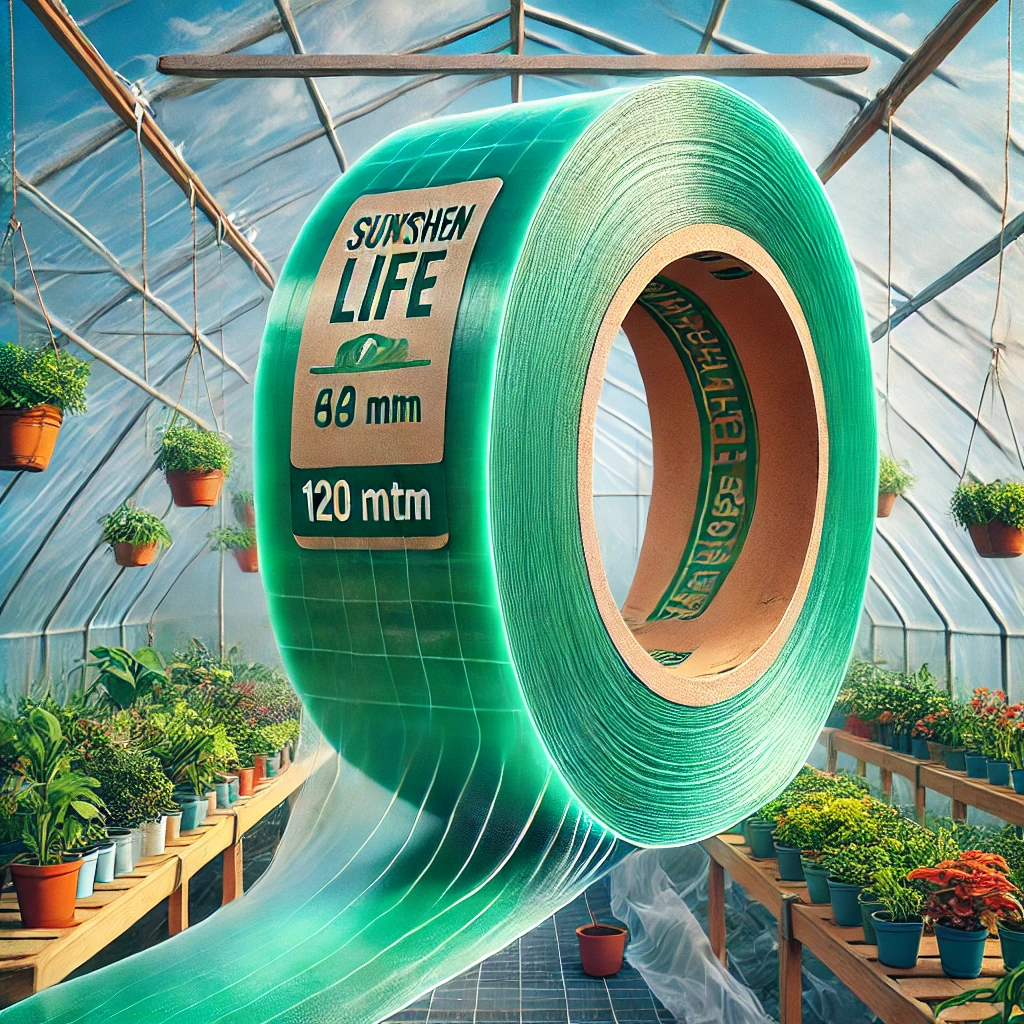 Скотч для теплиц Sunshine Life 9 см х 120 м, 54 мкм, прозрачный зеленый.