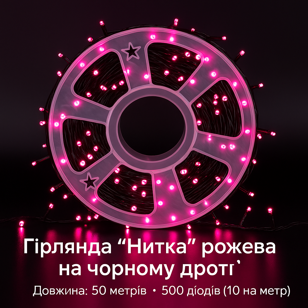 Гірлянда LED 50м 500 LED рожева, з контролером, кожен 100-й діод білий