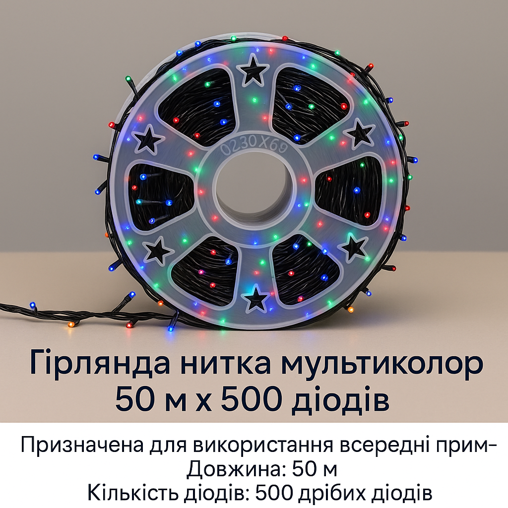 Гірлянда LED 50м 500 LED мультиколор, з контролером, кожний 100-й діод білий