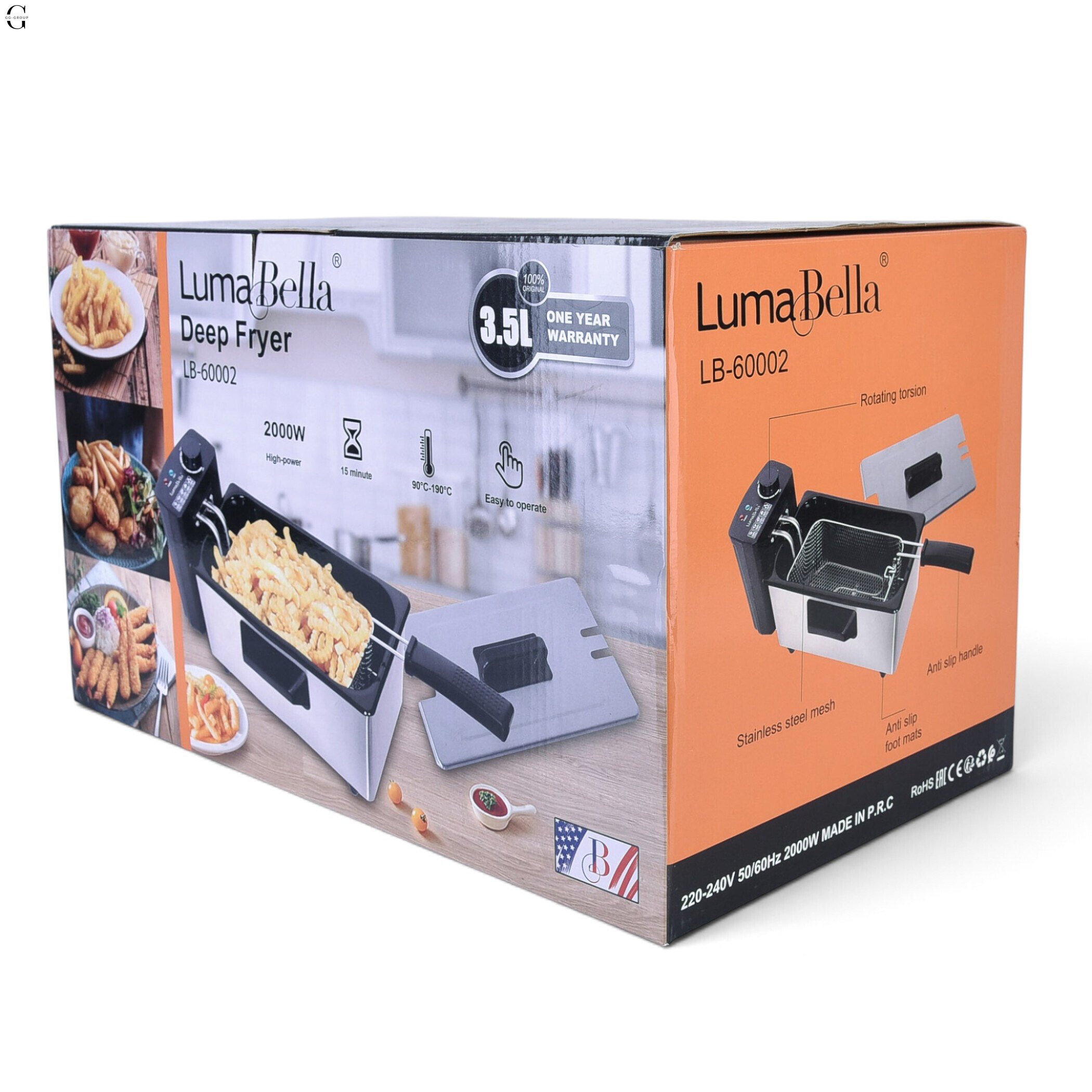 Електрична фритюрниця LumaBella LB-60002 3,5 л, 2000 Вт із регулюванням температури, кошиком та кришкою