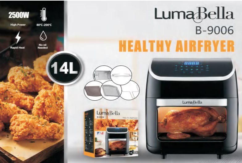 Аерофрітюрниця LumaBella B-9006, 14 л, 2500 Вт, сенсорне керування, 10 режимів, без олії, антипригарне покриття