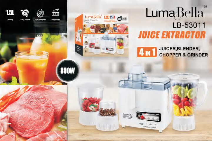 Соковитискач електричний побутовий 4в1 LumaBella LB-53011 800 Вт, 3 швидкості, 1.5 л