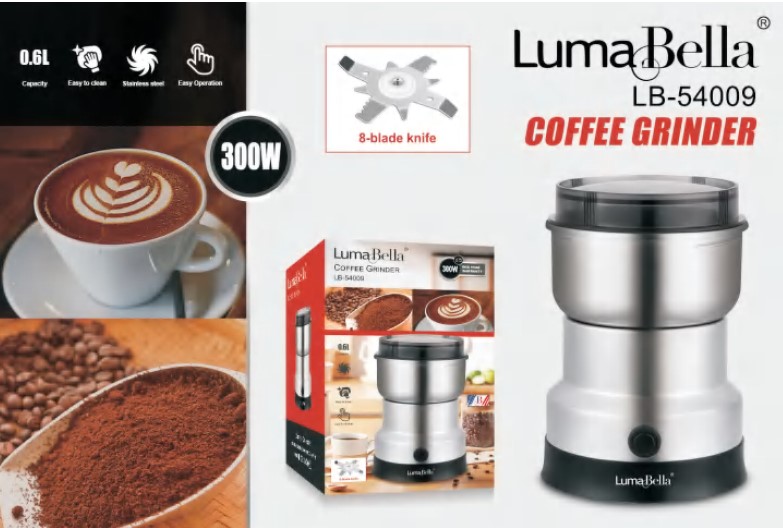 Кофемолка LumaBella LB-54009 300 Вт, ємність 0,6 л, нержавіюча сталь, захист від перегріву