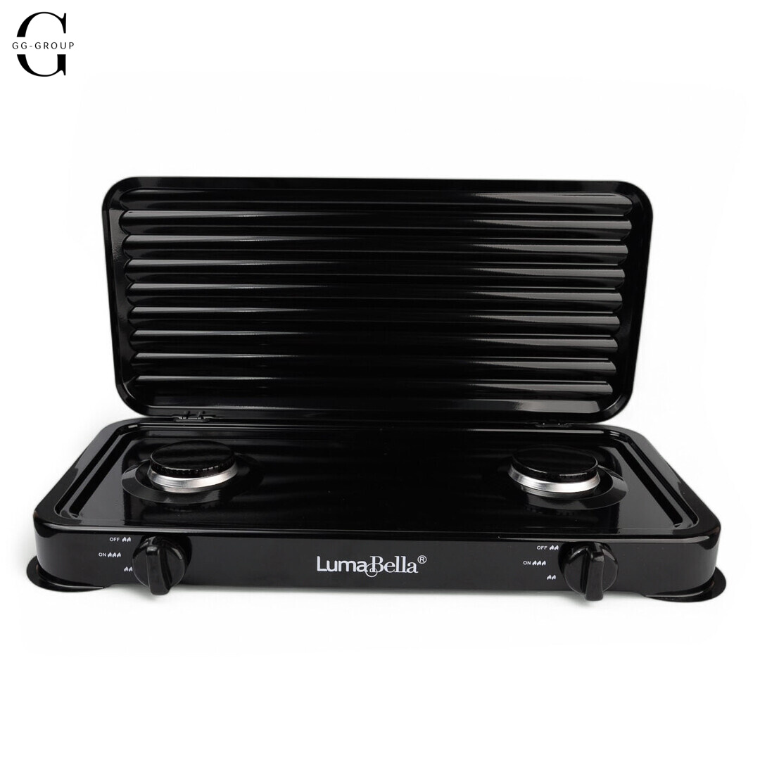 Настольная газовая плита LumaBella LB-57006, 2 конфорки, 4,4 кВт, чугунные решетки, для баллонного газа, с крышкой