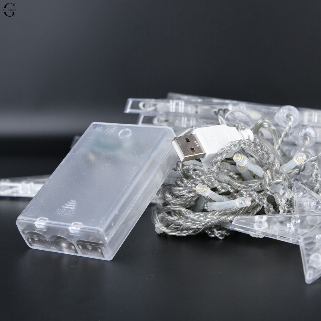 Светодиодная гирлянда Штора Звезды 2.5 метра 138LED 12 звезд Теплый белый USB+AA
