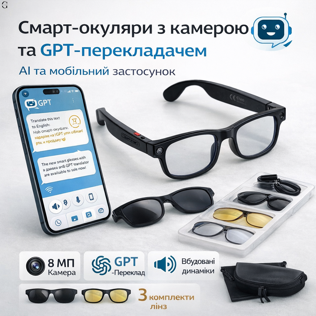 Смарт-очки AIMB-G1 с камерой 8 MP, AI-переводчиком GPT и Wi-Fi