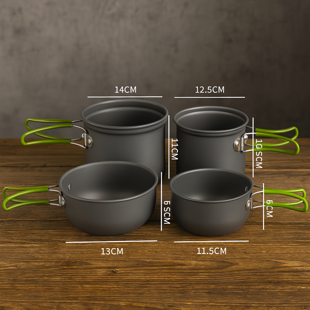 Производный набор посуды Cooking Set SY-201 из анодированного алюминия, 4 предмета, компактный для кемпинга