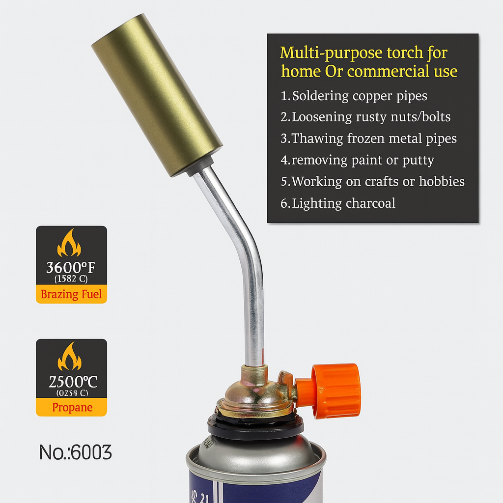 Газовий пальник BLOW LAMP TORCH NO.6003, довжина 19 см, полум’я до 1300 °C, для цангового балона