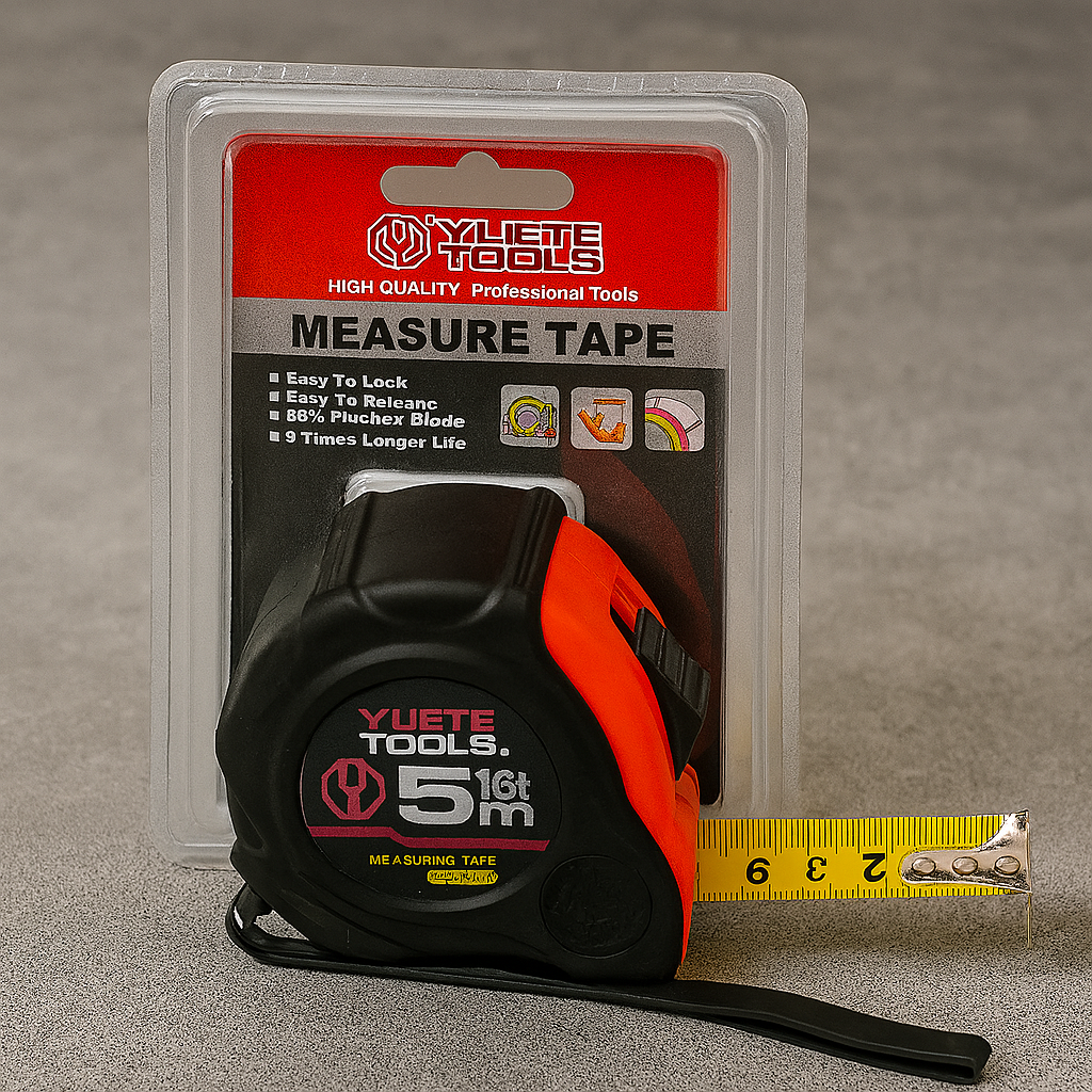 Рулетка YUETE TOOLS 5 м × 25 мм з фіксатором, сталеве полотно з покриттям, для будівельних робіт