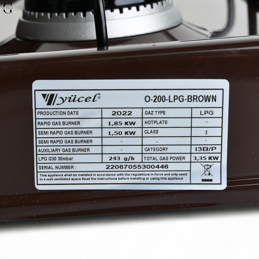 Плита газовая настольная YUCEL O-200-LPG-black, 2 конфорки, эмаль, с крышкой, ТУРЦИЯ
