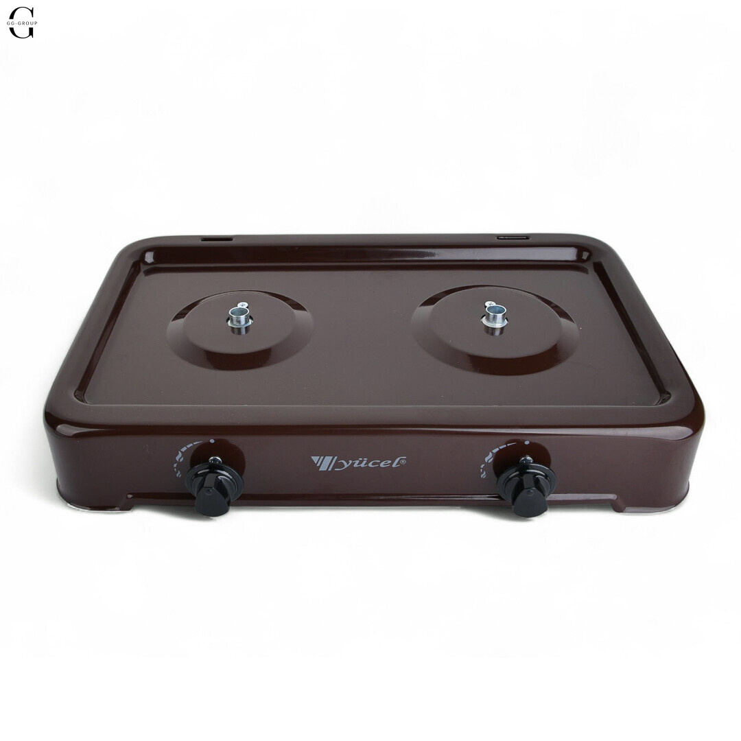Плита газовая настольная YUCEL O-200-LPG-black, 2 конфорки, эмаль, с крышкой, ТУРЦИЯ