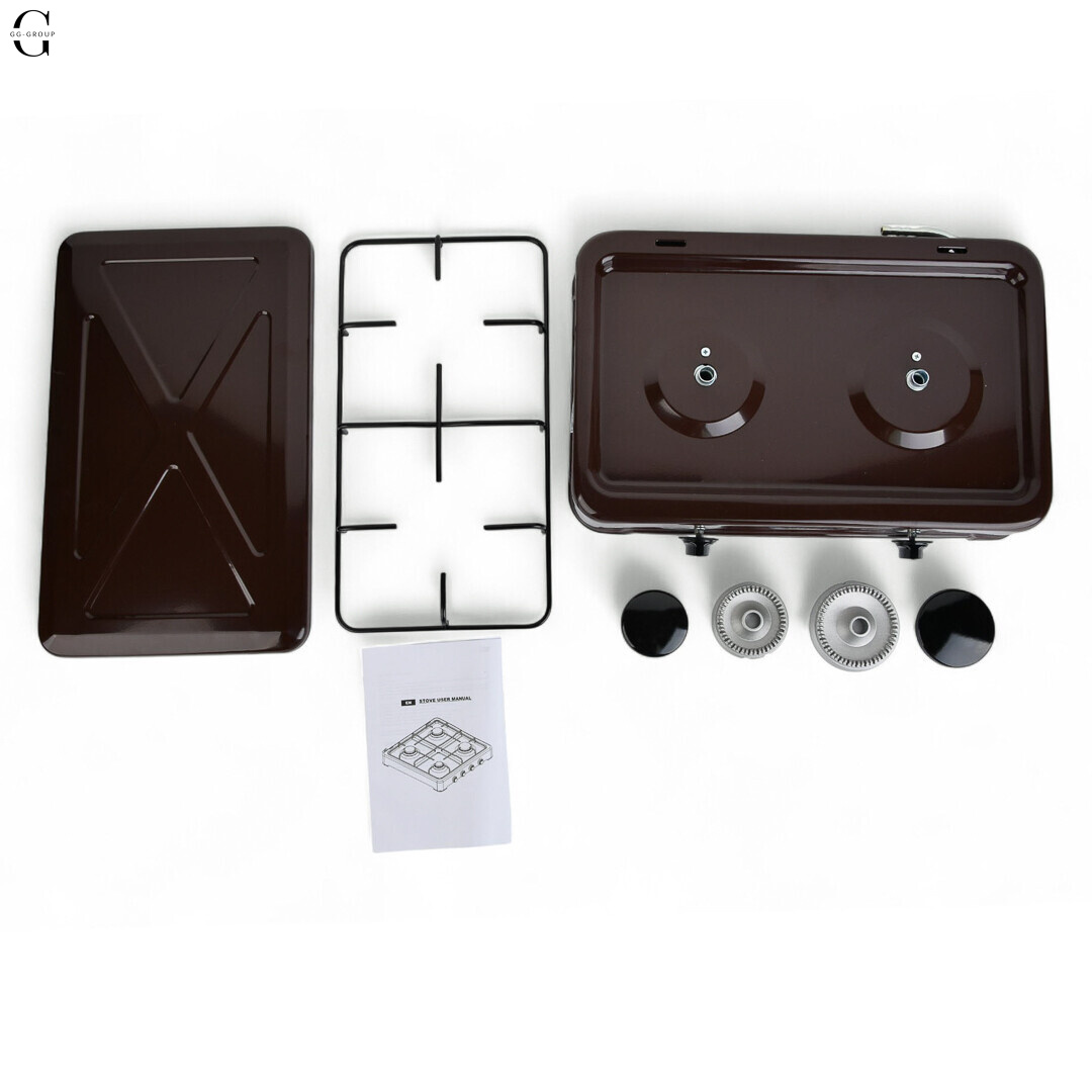 Плита газовая настольная YUCEL O-200-LPG-black, 2 конфорки, эмаль, с крышкой, ТУРЦИЯ
