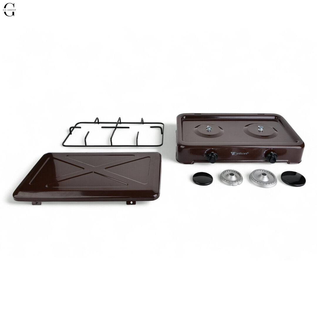 Плита газовая настольная YUCEL O-200-LPG-black, 2 конфорки, эмаль, с крышкой, ТУРЦИЯ