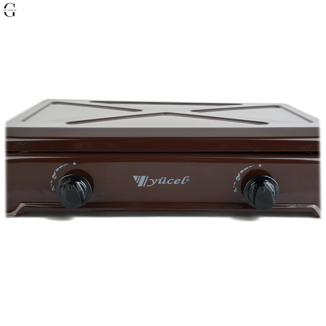 Плита газовая настольная YUCEL O-200-LPG-black, 2 конфорки, эмаль, с крышкой, ТУРЦИЯ