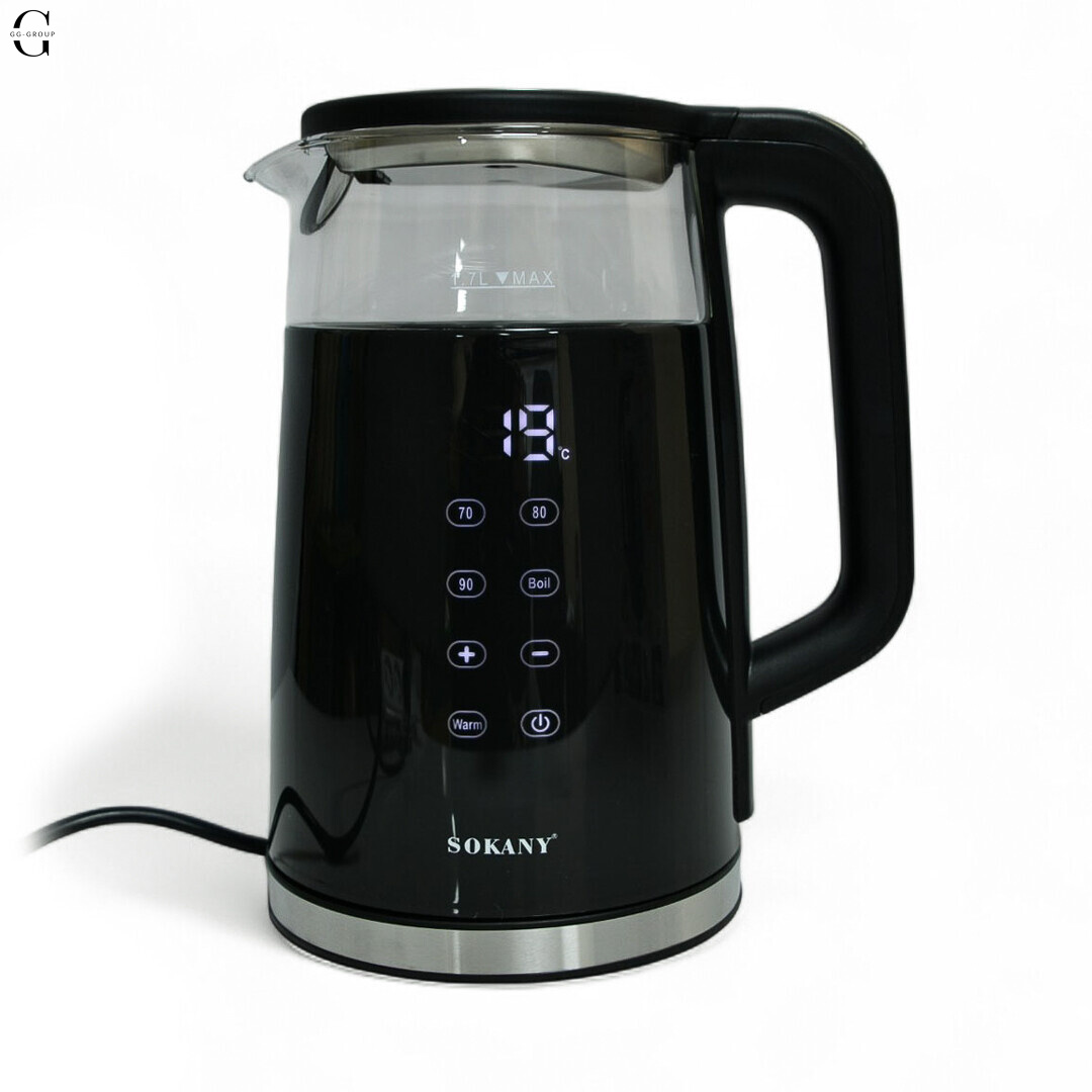 Стеклянный электрочайник Sokany SK-09050 с поддержкой температуры.