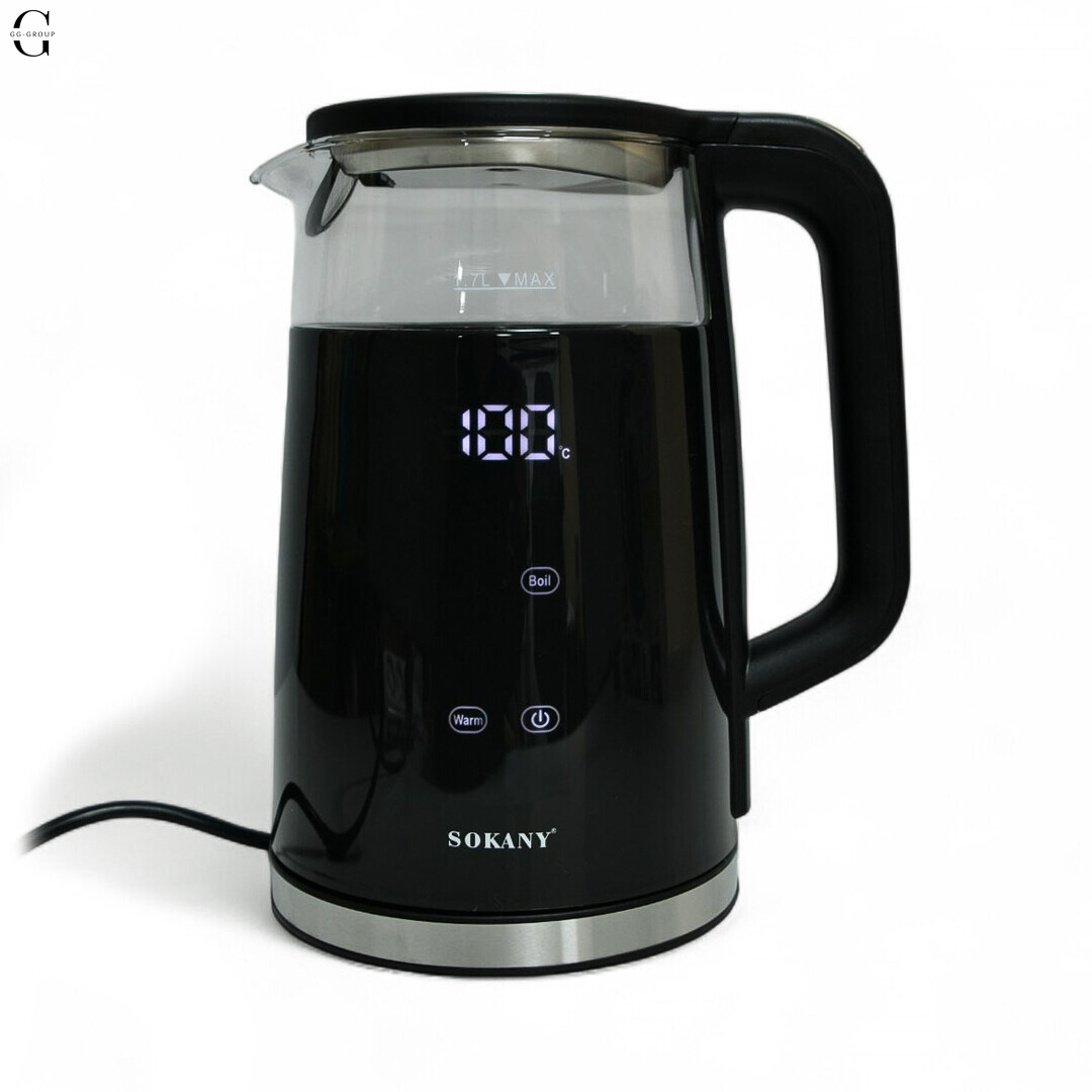 Стеклянный электрочайник Sokany SK-09050 с поддержкой температуры.