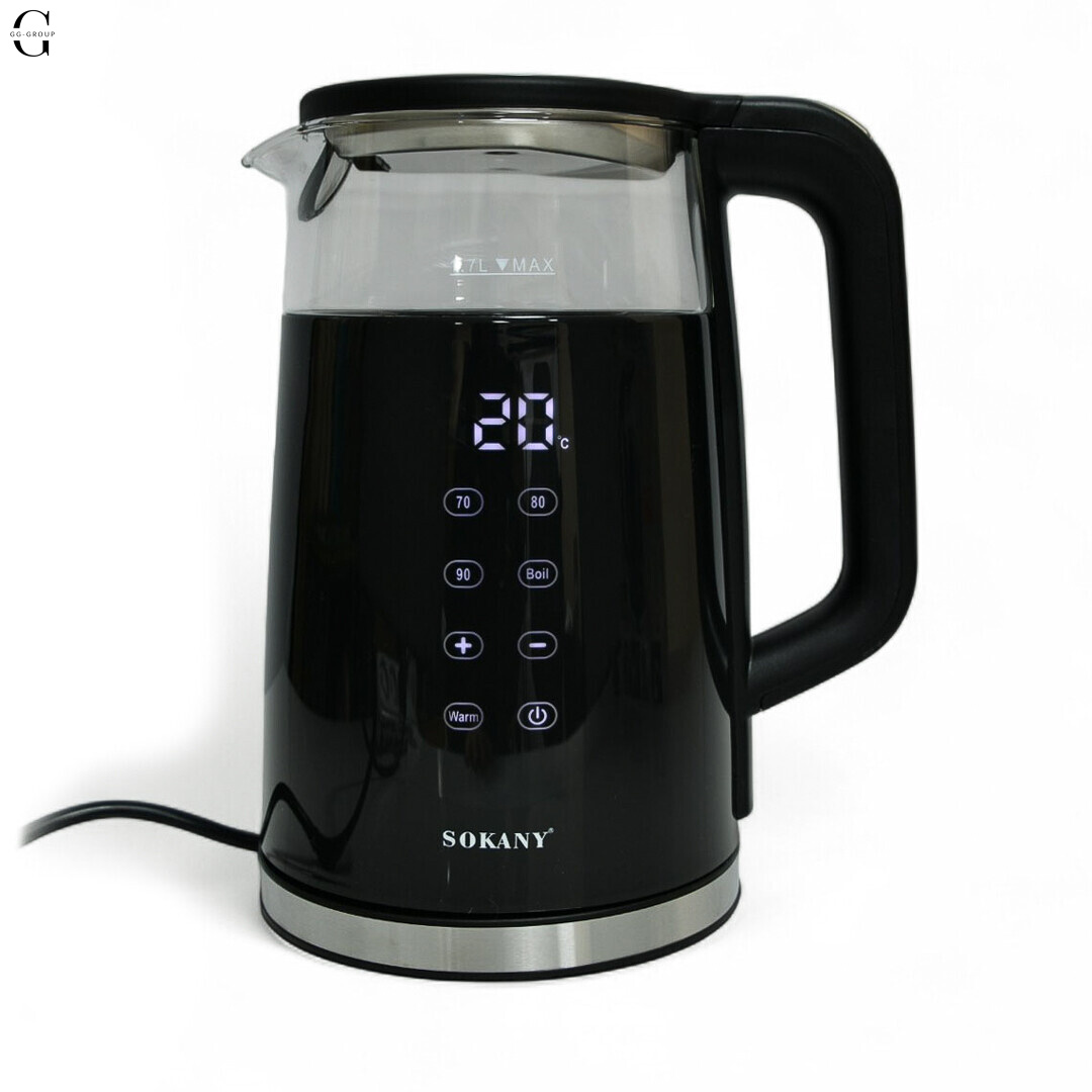 Стеклянный электрочайник Sokany SK-09050 с поддержкой температуры.