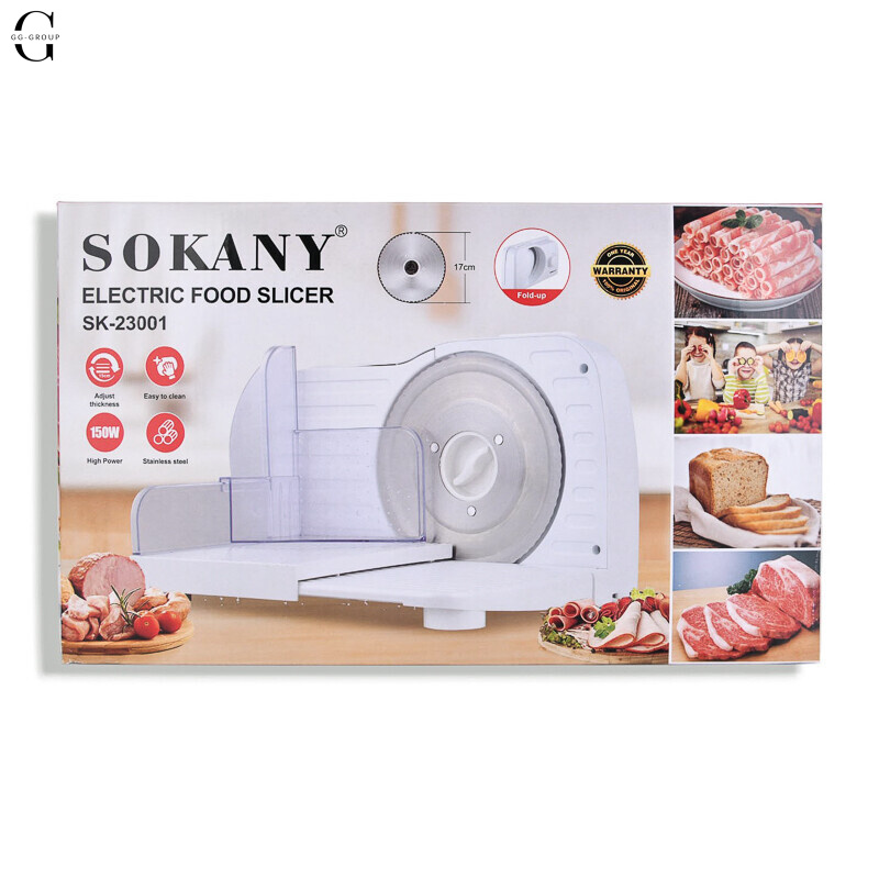 Электрический слайсер Sokany SK-23001 150Вт с регулировкой толщины и стальным лезвием.