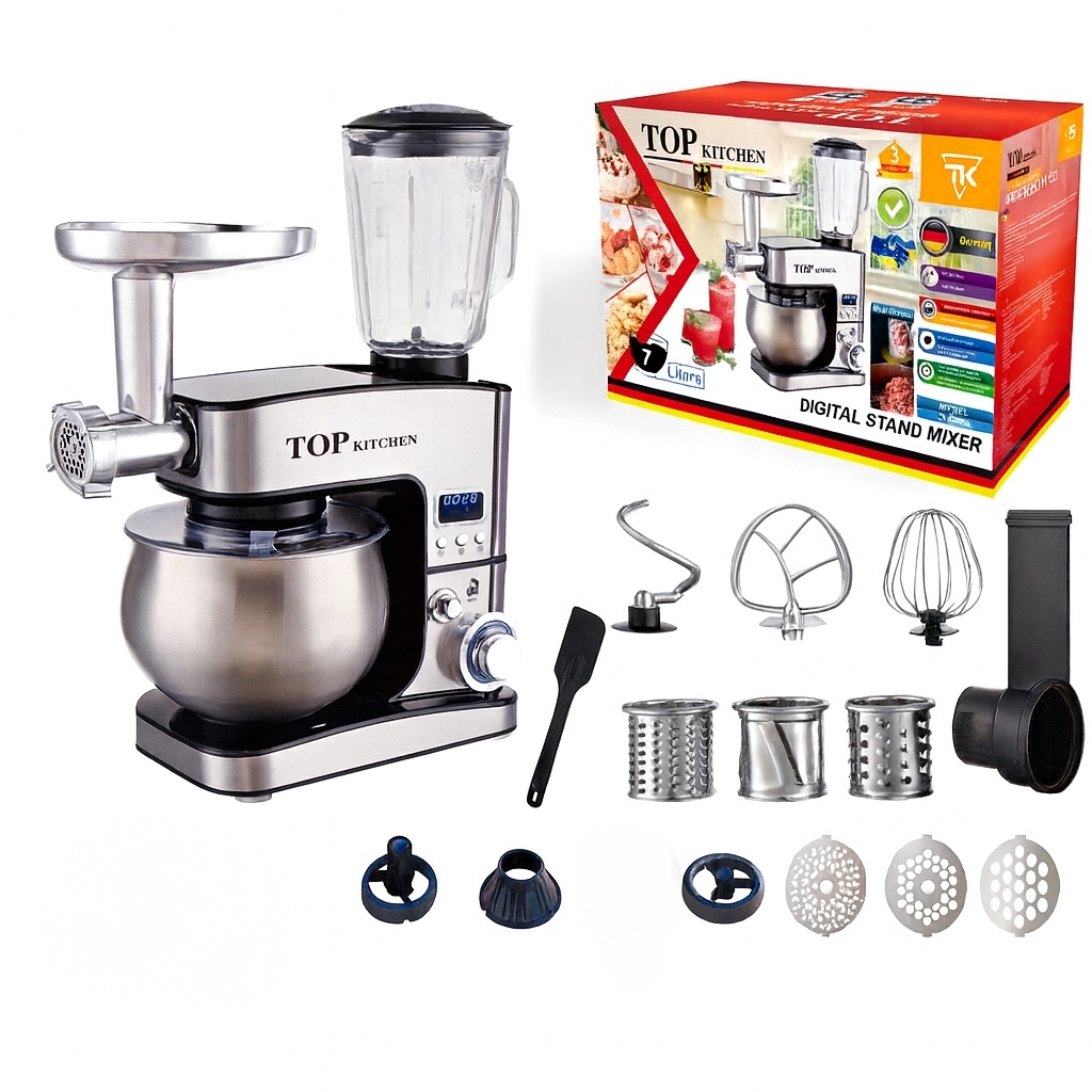 Кухонний комбайн 4в1 Top Kitchen TK00225, 4500Вт — тістоміс 7л, м'ясорубка, блендер, овочерізка