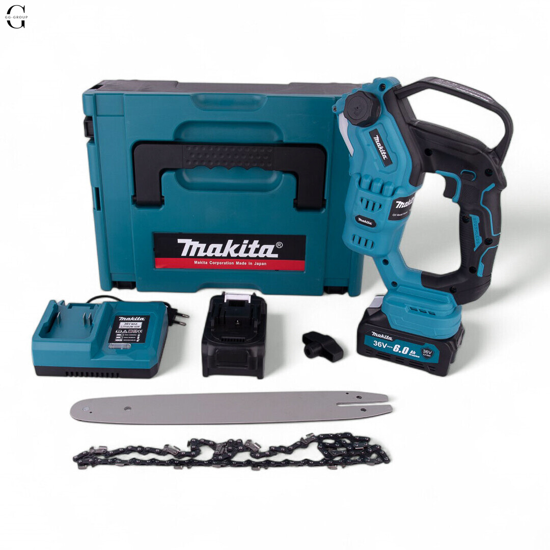 Аккумуляторная цепная пила MAKITA 36V, 6.0 А·час, бесщеточная, кейс, шина 12 дюймов