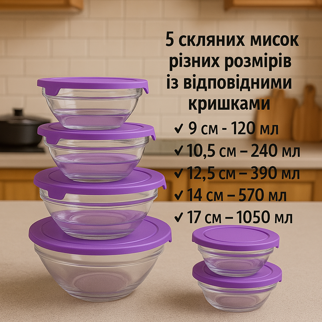 Набор стеклянных кастрюль 4+4 для плит и духовок. 