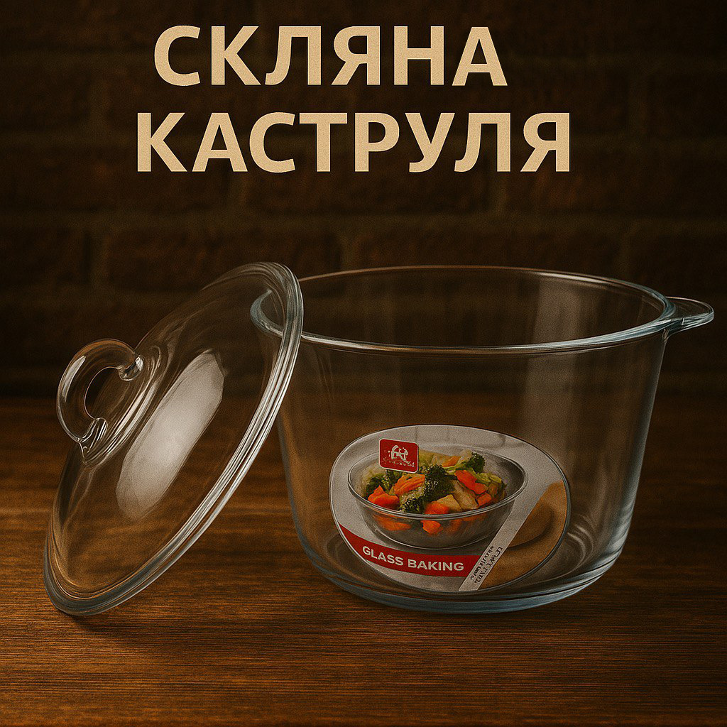 Стеклянная кастрюля из жаропрочного стекла 2,5 л.