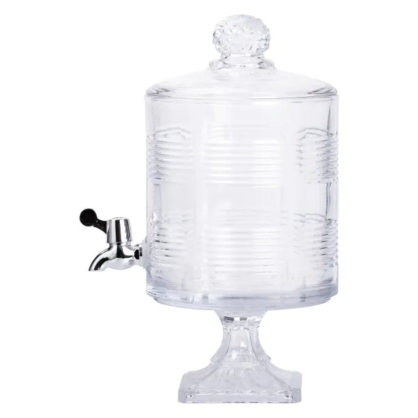 Стеклянная лимонадница Style 4.5 л с краном и крышкой на квадратной ножке.