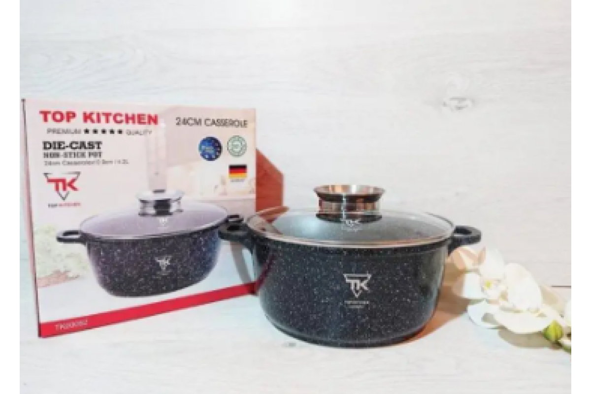 Каструля Top Kitchen ТК00052 з кришкою мармурове покриття 24 см
