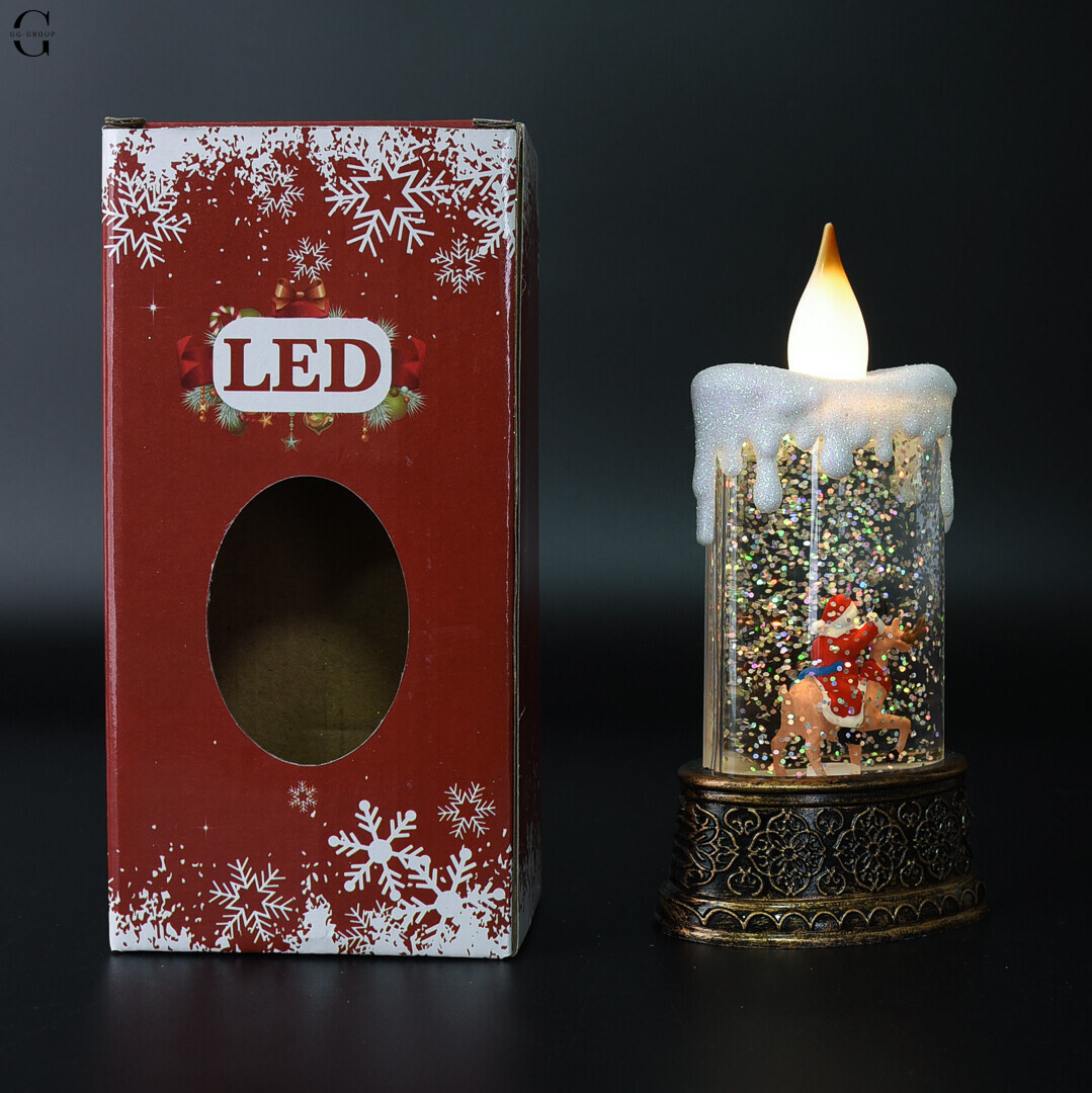Різдвяний LED нічник-свічка з фігурками, блисками 15.5×8 см на батарейках AAA AT-D10S
