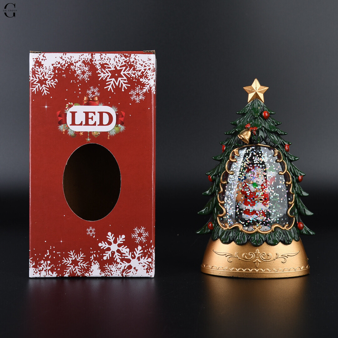 Різдвяний LED нічник-ялинка з фігурками та блискітками 14×8.5 см на батарейках AAA AT-D11S