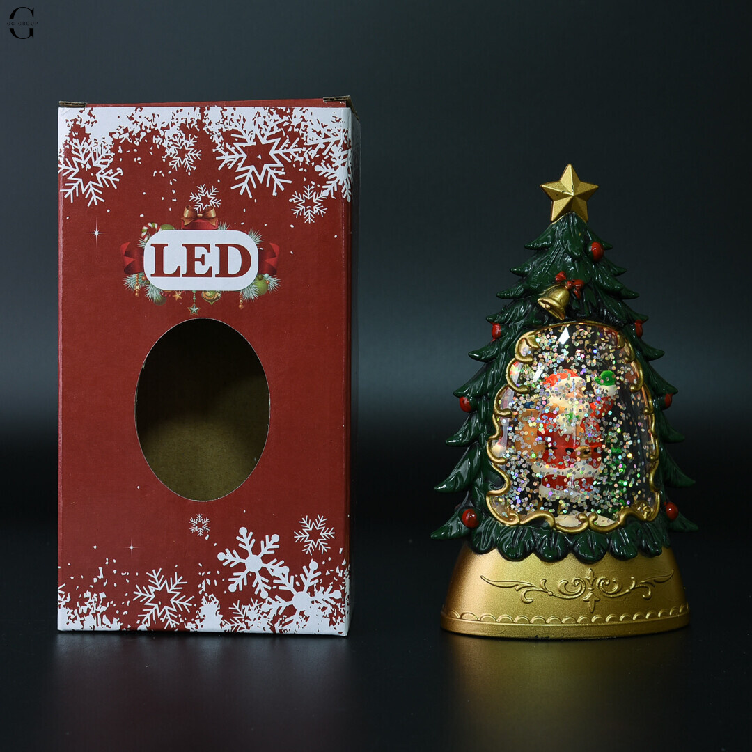 Різдвяний LED нічник-ялинка з фігурками та блискітками 14×8.5 см на батарейках AAA AT-D11S