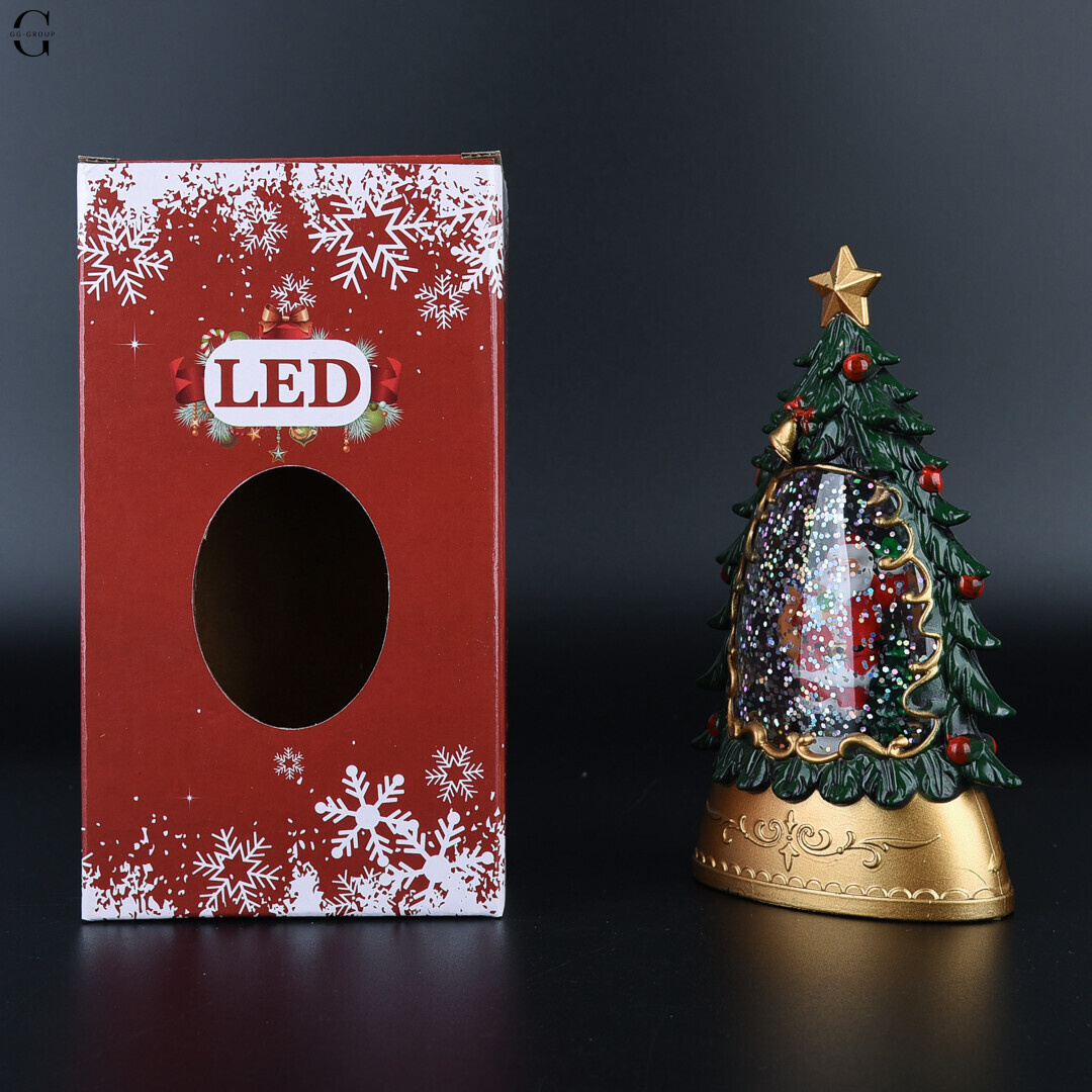 Різдвяний LED нічник-ялинка з фігурками та блискітками 14×8.5 см на батарейках AAA AT-D11S