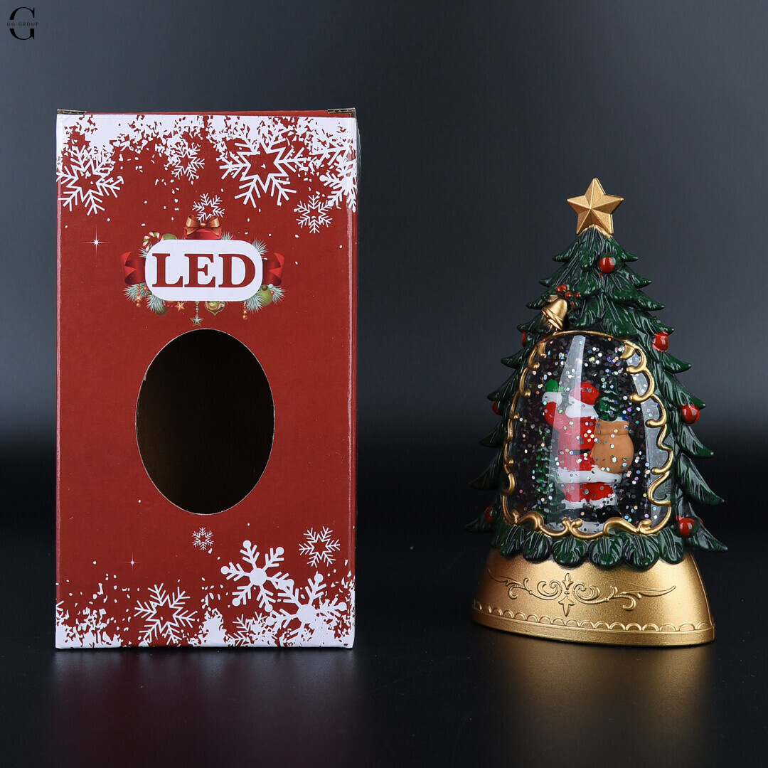 Різдвяний LED нічник-ялинка з фігурками та блискітками 14×8.5 см на батарейках AAA AT-D11S