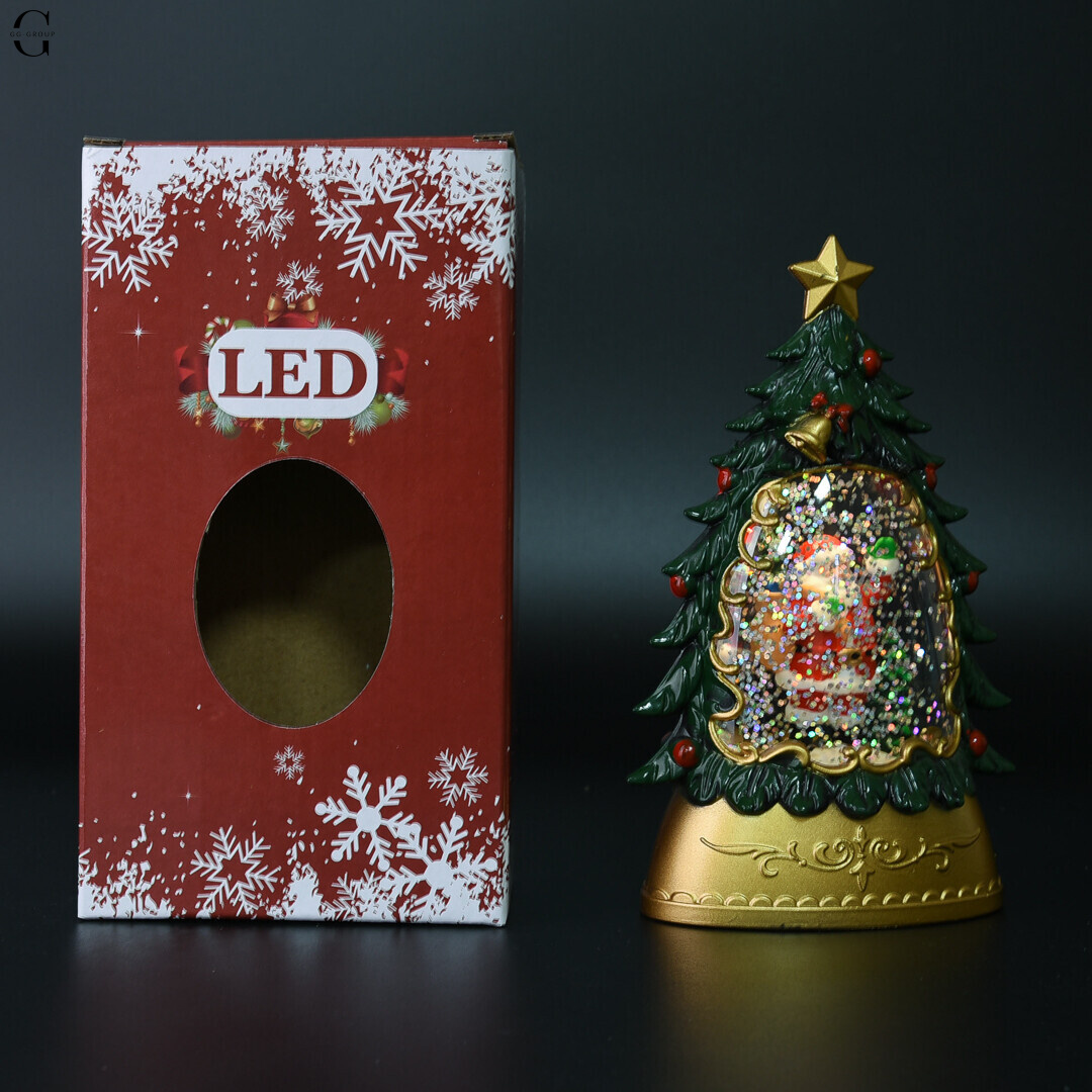 Різдвяний LED нічник-ялинка з фігурками та блискітками 14×8.5 см на батарейках AAA AT-D11S