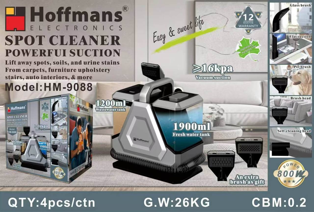 Моющий пылесос Hoffmans HM-9088 800W с баками 1900/1200 мл и мощным всасыванием 16 кПа.
